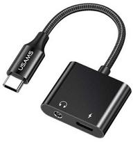 USAMS AU15 Adapteris USB-C - jack 3.5m DAC + USB-C PD60W juoda/juodas SJ598YPTC01 (US-SJ598)