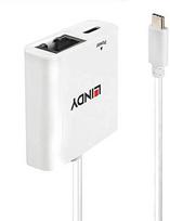 Adapteris USB Lindy 43284 USB-C - RJ45 + USB-C Balta (43284)