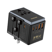 Dudao kelioninis adapteris ES / JK / Australija / JAV / Japonija su 3x USB-C ir 2x USB-A jungtimis – juodas