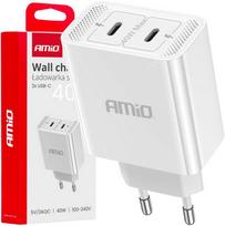 Įkroviklis jungiama į tinklą 230v 2x usb-c 40w amio-03892