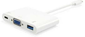 usb female to usb c - Equip USB Type C to VGA Female/USB A Female/PD Adapteris, USB 3.2 Gen 1 (3.1 Gen 1) Type-C, Baltas, USB 3.2 Gen 1 (3.1 Gen 1) Type-A, USB 3.2 Gen 1 (3.1 Gen 1) Type-C, VGA, Plastic, China, CE, RoHS - 1 nuotrauka