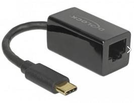 rj45 usb type c - DELOCK Adapteris SuperSpeed USB USB 3.1 Gen 1 su USB Type-C male > Gigabit LAN 10/100/1000Mbps kompaktiškas juodas - 1 nuotrauka