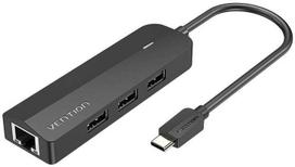 usb b c - USB-C iki 3x USB 2.0, RJ45, Micro-B Hub Vention TGOBB 0.15m, juodas - 1 nuotrauka