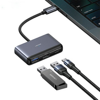 usa adapteriai - USAMS šakotuvas HUB 5in1 USB 2.0/USB 3.0/ USB-C/TF/SD pilkos spalvos SJ628HUB01 (US-SJ628) - 1 nuotrauka
