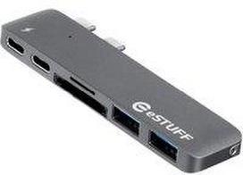 HUB USB eStuff 1x SD 1x Micro SD 2x USB-C + 2x USB-A (ES84122- Pilkas)