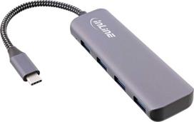 HUB USB InLine® USB 3.2 šakotuvas, USB Type-C iki 4x USB A 10Gb/s, aliuminis, pilkas