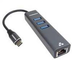 Ostatní PREMIUMCORD USB-C adapteris su Gigabit 10/100/1000Mbps + 3x USB3.0 jungtis