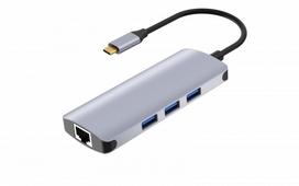 usb hdmi - iBox IUH3RJ4K knyginių kompiuterių dokas / jungčių replikatorius USB 3.2 Gen 1 (3.1 Gen 1) Type-C Power Delivery 100W Sidabras - 1 nuotrauka