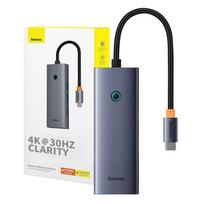 usb c laidas 4k - 5-in-1 Hub Baseus UltraJoy serijos USB-C iki HDMI4K@30Hz+3xUSB 3.0+1xPD (pilka) - 1 nuotrauka