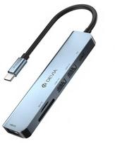 Devia adapteris HUB 5in1 EC135 USB-C 3.1 to 3x USB 3.0 + SD/TF + PD deep pilka