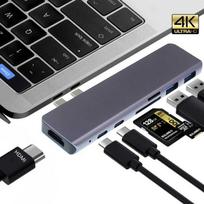 Adapteris 7W1 HUB USB -C HDMI 4K SD MACBOOK PRO / AIR - pilka