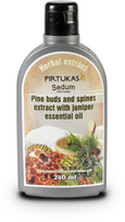 “Sedum” natūralus žolelių ekstraktas pirčiai - pušų pumpurų ir spyglių ekstraktas, kadagių eterinis aliejus, propolis, juodieji pipirai, garstyčios ir joduota druska - 240 ml
