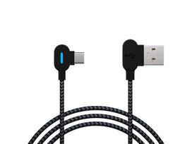 USB 2.0 A - USB-C jungtis, 1,5 m, kampinė, juoda LED pynė