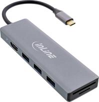 usb 3 0 hub type - HUB USB InLine® USB 3.2 Type-C Multi Hub (3x USB-A 5Gb/s + USB Type-C (PD 100W), kortelių skaitytuvas, HDMI 4K@30Hz), OTG, aliuminio korpusas - 1 nuotrauka