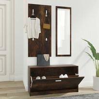 prieskambario baldai - 3-1 Batų spintelės komplektas, dūminio ąžuolo, apdirbta mediena - 1 nuotrauka