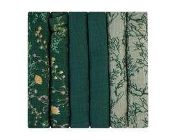 Muslino vystyklai KikkaBoo Secret Garden Green, 30x30 cm, 6 vnt.