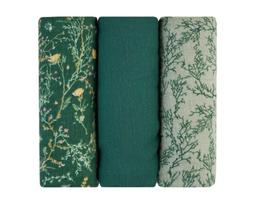 Muslino vystyklai KikkaBoo Secret Garden Green, 75x75 cm, 3 vnt.