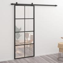 Stumdomos durys, juodos, 76x205cm, aliuminis ir ESG stiklas