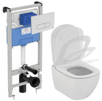 potinkinis wc komplektas remas klozetas - Pakabinamo WC komplektas su rėmu. Komplektą sudaro klozetas Ideal Standard Tesi AquaBlade su lėtai nusileidžiančiu dangčiu ir Prosys 120M potinkine sistema bei chromo spalvos WC mygtuku. Kodas R030501 - 1 nuotrauka