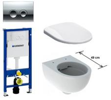 Komplektas pakabinamo klozeto Geberit SELNOVA COMPAQ Rimfree 49 cm ir Delta WC rėmu ir mygtuku chromo spalvos