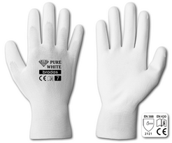 Darbo pirštinės gumotos Pure White RWPWH7, suaugusiems, poliuretanas/poliesteris, balta, 7, 6 vnt.
