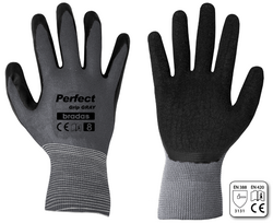 Darbo pirštinės pirštuotos Bradas Perfect Grip, poliesteris/lateksas, pilka, 9, 6 vnt.