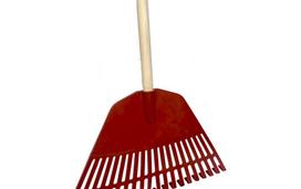 Grėblys lapams, vėduoklinis, plastikinis 28 dantų, plotis 46cm, su kotu