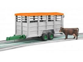 karve - Priekaba Bruder Cattle Transport Trailer With Cow 02227, pilka - 3 nuotrauka