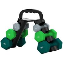 hanteliai 2 x 5 kg - SPORTNOW Hantelių rinkinys 6 hanteliai su sulankstomu hantelių stovu, 2 x 1 kg, 2 x 3 kg, 2 x 5 kg hanteliai, kettlebell fitnesui, gimnastikai, namuose - 1 nuotrauka