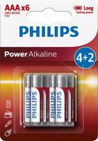 elementai aa - Philips Power Alkaline Batteries AA x6 - 1 nuotrauka