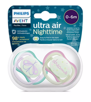 PHILIPS AVENT, silikoninis čiulptukas, 0-6mėn., Ultra Air, Naktinis, SCF376/19, 2vnt.