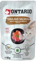 Šlapias kačių maistas Ontario Tasty Meat In Broth Tuna and Salmon, žuvis, 0.08 kg