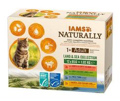 Šlapias kačių maistas IAMS Naturally Land & Sea Collection, žuvis/mėsa, 0.085 kg, 12 vnt.