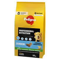 PEDIGREE® Junior Professional Nutrition 12 kg su paukštiena ir daržovėmis - sausas visavertis maistas didelių ir vidutinių veislių šuniukams