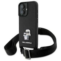 Karl Lagerfeld "Saffiano Karl and Choupette Metal Pin CBDY Strap iPhone 16" Black