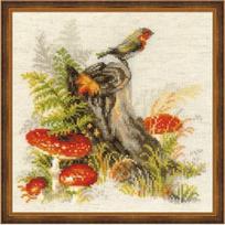 RIOLIS - Create It Yourself - Siuvinėjimo rinkinys „Paukštukas ant kelmo“ 1545 (30x30 cm)