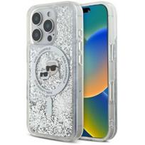apple iphone 3 telefonas - Karl Lagerfeld "Liquid Glitter Karl and Choupette Head MagSafe iPhone 16 Pro" Clear - 1 nuotrauka