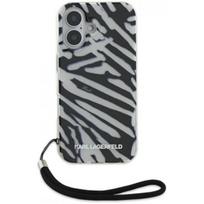 zebra telefonas - Karl Lagerfeld "IML Zebra Pattern and Cord iPhone 16" Black - 1 nuotrauka