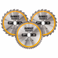 diskinis pjuklas 250 mm - DEWALT diskinis pjūklas EX KPL. 3 vnt 250 mm 2x24z, 1x48z DT1963 - 1 nuotrauka
