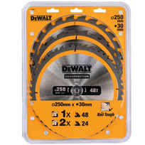diskinis pjuklas 250 mm - DEWALT diskinis pjūklas EX KPL. 3 vnt 250 mm 2x24z, 1x48z DT1963 - 2 nuotrauka