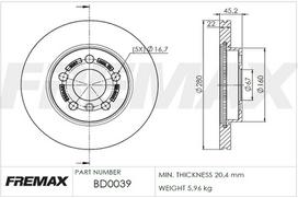 Stabdžių diskas FREMAX BD-0039
