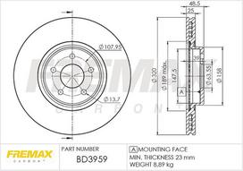 Stabdžių diskas FREMAX BD-3959