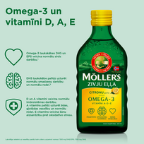 omega 3 papildai - MOLLER'S ŽUVŲ TAUKAI, citrinų skonio, 250 ml - 2 nuotrauka