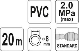 oro kompresoriau antgalis - YATO CABLE / PNEUMATINĖ ŽARNA SUstiprinta PVC 8mm x 20m - 2 nuotrauka