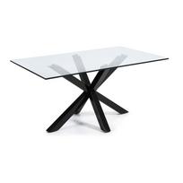 Valgomojo stalas su stikliniu stalviršiu ir juodu pagrindu Kave Home, 160 x 90 cm