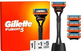 Gillette Fusion5 vyrams: skustuvas + 5 skutimosi peiliukai + stovelis