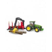 BRUDER John Deere 7930 traktorius su pakrovimo priekaba, +4 rąstai, 3054