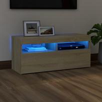 Televizoriaus spintelė su LED apšvietimu, ąžuolo, 90x35x40cm