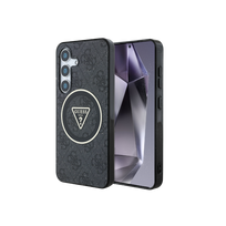 telefonas mygtukai - Guess "4G Glitter Triangle Buttons MagSafe Case Galaxy S25" Black - 1 nuotrauka