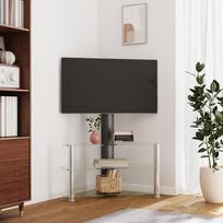 aukstas stalas - Vidaxl Kampinis TV staliukas, 3 aukštų, juodas/sidabrinis - 2 nuotrauka